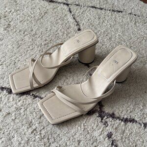 Zara Off White Cream Square Toe Block Heel size 9
